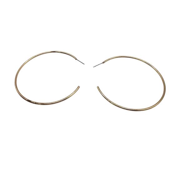 Gold Tone Hoop Earrings Large Thin Open Circle Statement Minimalist Womens Big - Picture 1 of 4